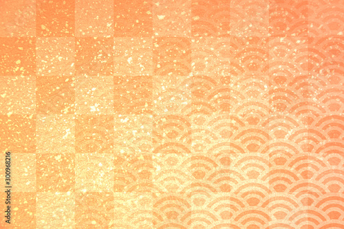 格子と波模様の和風背景