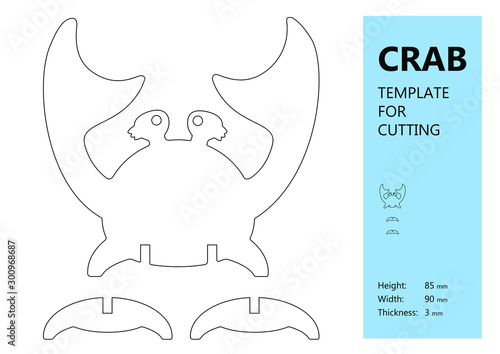 Template for laser cutting, wood carving, paper cut. Silhouette of crab. Vector illustration