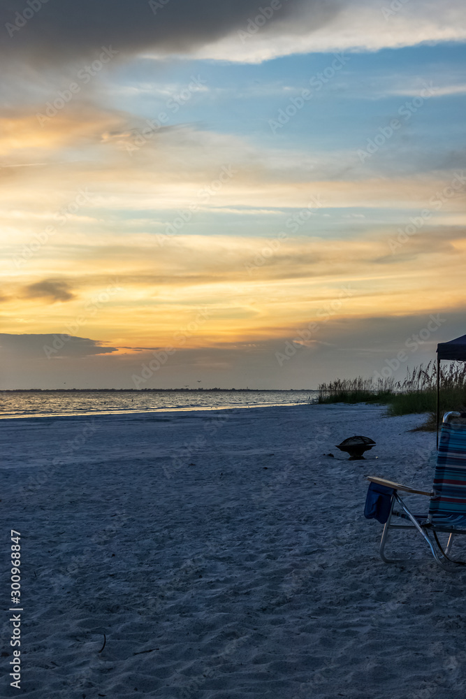 Empty view of Fort Myers Beach at sunset