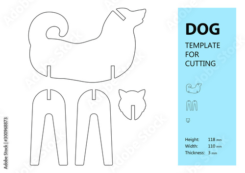 Template for laser cutting, wood carving, paper cut. Silhouette of Dog. Vector illustration