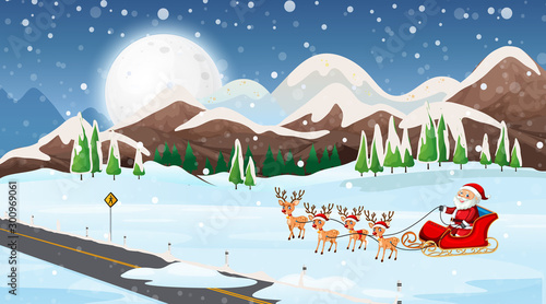 Scene with Santa on the sleigh
