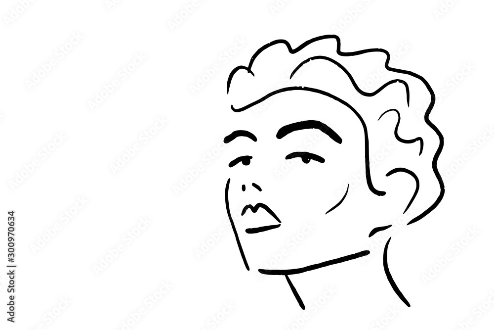 Black and white portrait of beautiful woman line art hand drawn vector background Black and white portrait of beautiful woman line art hand drawn vector background