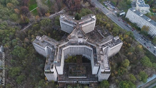 Flight over an unfinished Khovrinskaya abandoned hospital