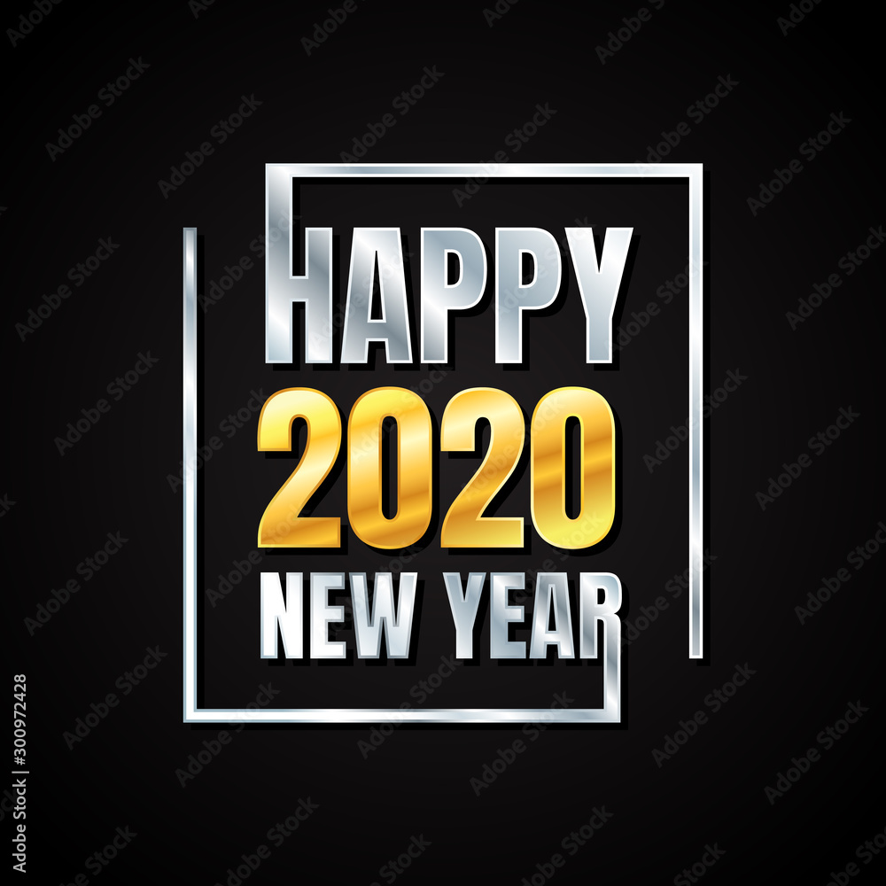 Metal text Happy New Year 2020 for element design