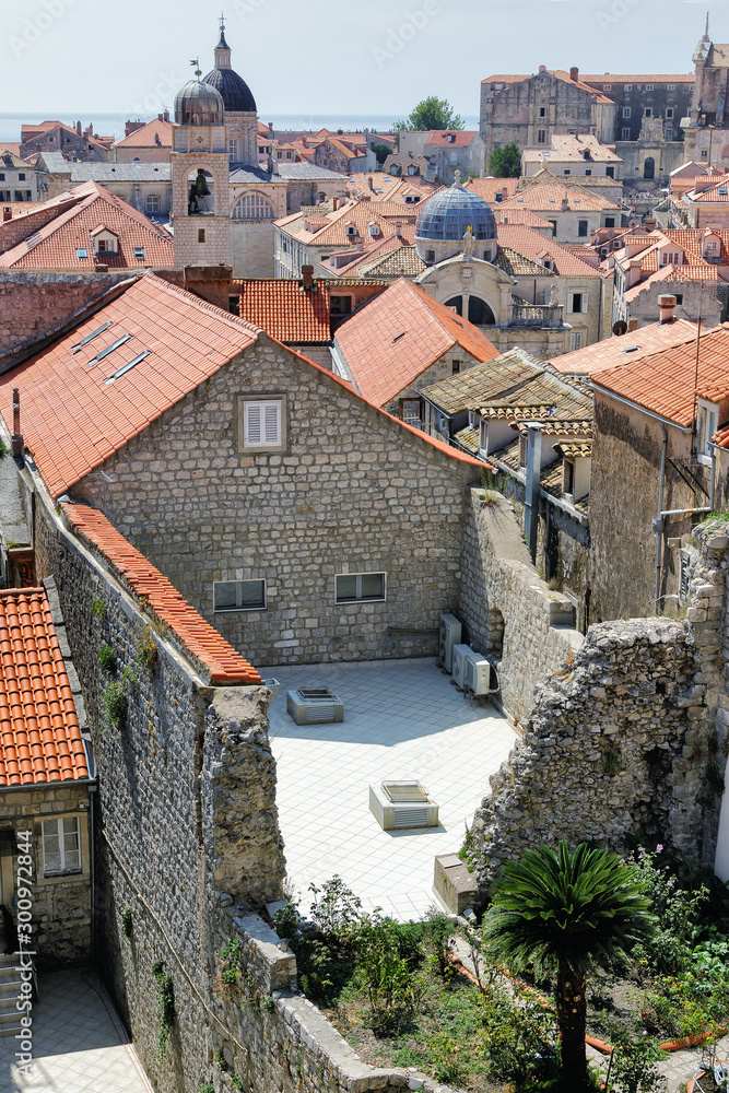 Dubrovnik, Old town- Bell Tower, Church of St Blaise and Dubrovnik`s Cathedral - View from the city wall