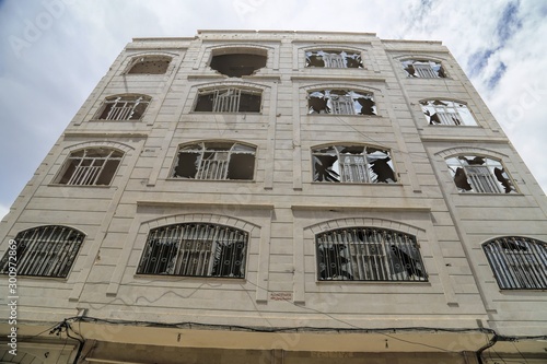 Taiz city / southern Yemen - 21 Aug 2019 : Residential houses destroyed by the war between the national army and the Houthis in southern Yemen.