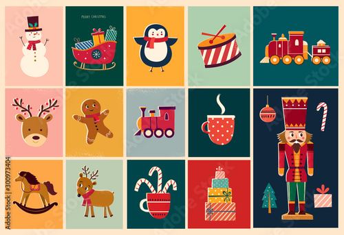 Christmas decorative illustrations in vintage style