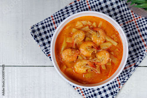 pineapple curry with shrimp, Gaeng Kua Sabparod .Thai food photo