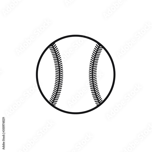 Vector black outline baseball ball silhouette isolated on white background