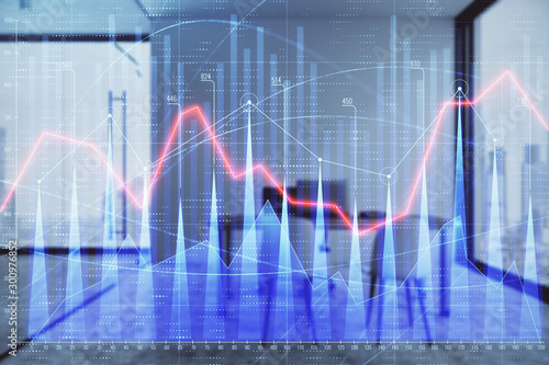 Wallpaper Mural Forex chart hologram with minimalistic cabinet interior background. Double exposure. Stock market concept. Torontodigital.ca