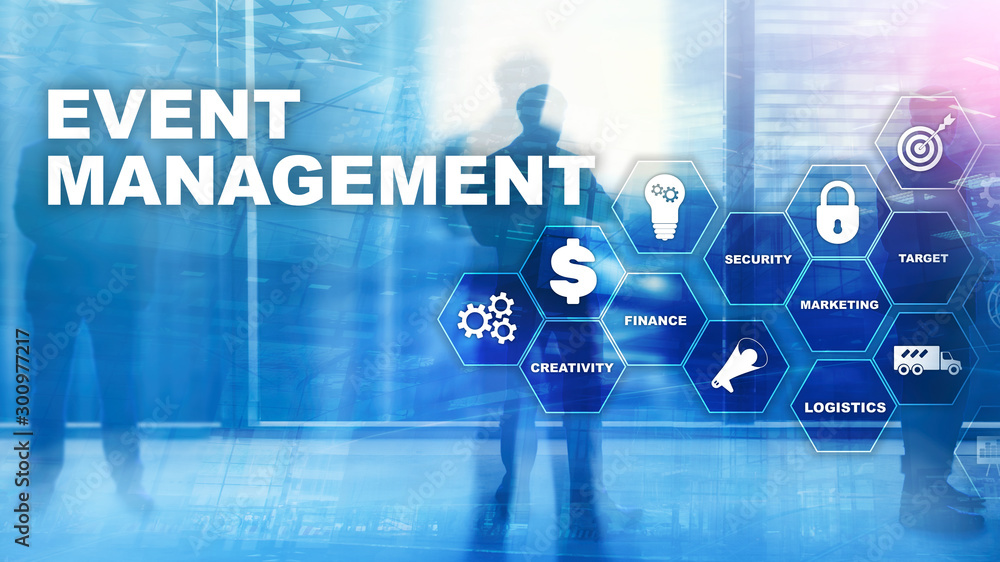 Event management Concept. Event management flowchart. Event management related items. Mixed media business Event management Concept. Event management flowchart. Event management related items. Mixed media business
