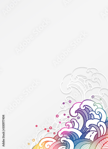 Colorful oriental water wave in paper cut style.