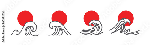 Japan wave and red sun vector illustration