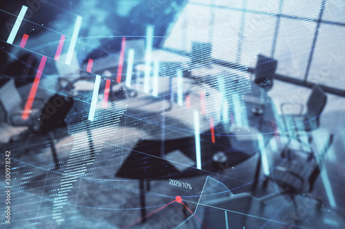 Wallpaper Mural Double exposure of stock market graph with globe hologram on conference room background. Concept of international finance Torontodigital.ca