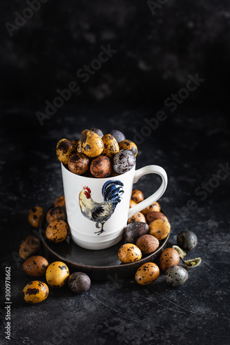 Easter colored quail eggs, painting Easter eggs with natural dyes