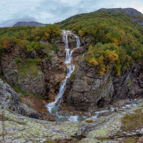 waterfall in the Digor gorge in South Ossetia  Caucasus  Russia