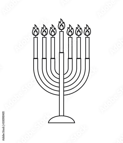 Vector black outline Hanukah candles isolated on white background