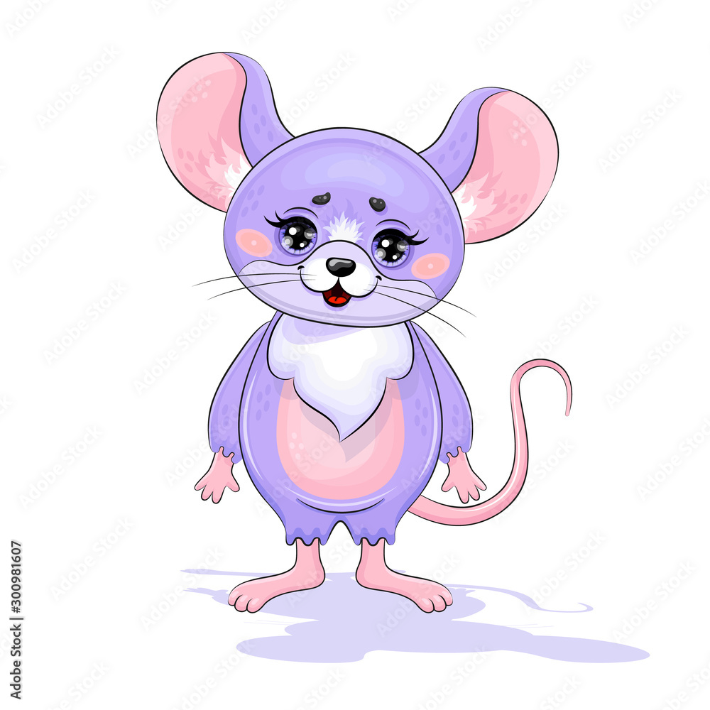 Cute Cartoon Mouse. Vector Illustration.