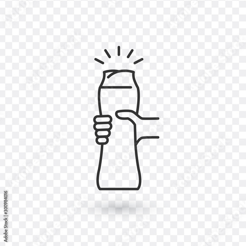 A person squeezes out the liquid from a bottle. Shake bottle. Stock Vector illustration isolated on white background.