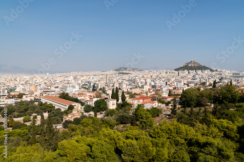 City of Athens, ancient agora of Athens and hill Lycabettus.