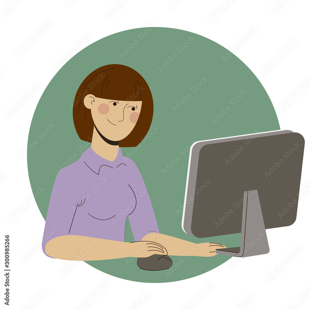 Girl freelancer working at home office web Girl freelancer working at home office web