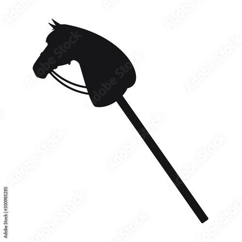 Vector flat black riding hobby horse toy silhouette isolated on white background