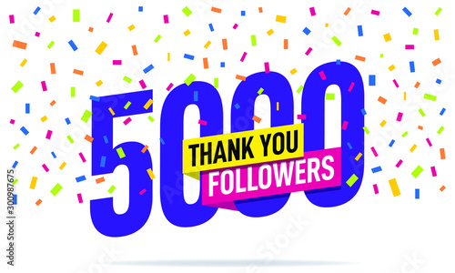 Thank you 5000 followers vector. Greeting social card thank you followers. Illustration design for Social Networks.