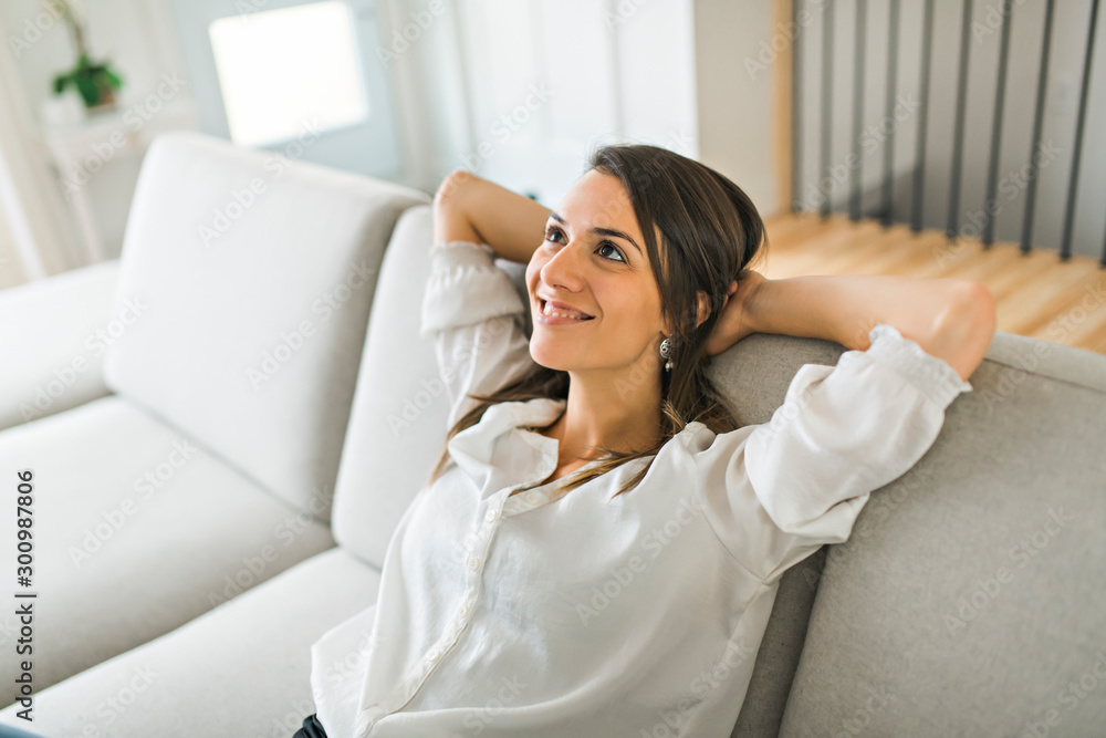 Relax Brunette having good time on the living room Relax Brunette having good time on the living room