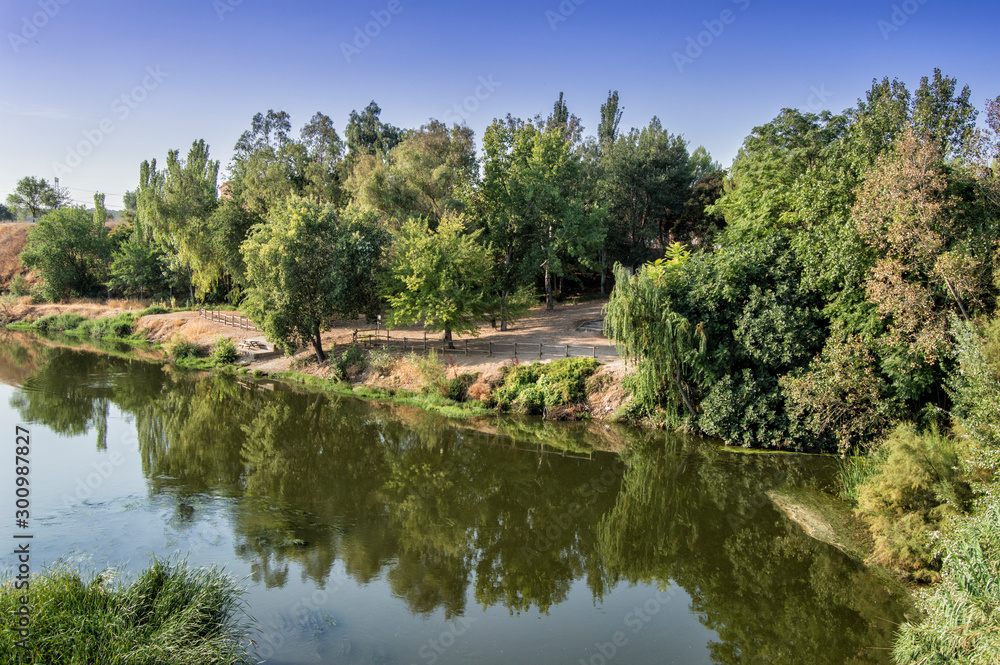 landscape with Tagus river in Malpica de Tajo, province of Toledo. Spain.