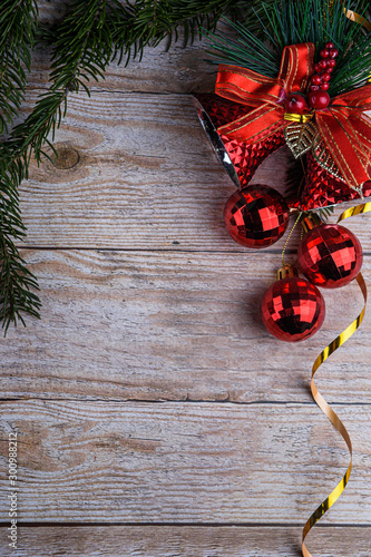  Christmas composition Christmas tree branches and balls on the background15 photo