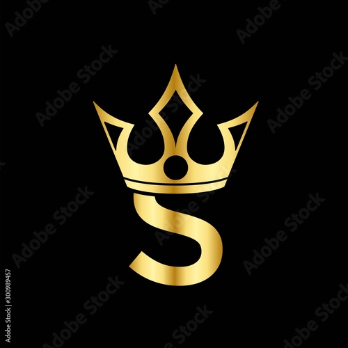 Gold Icon Letter S Logo. The crown of the king and queen with the logo letter S. Initial Letter S Design Vector Luxury Golden
