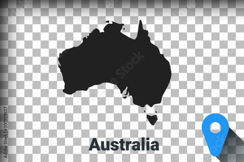 Map of Australia, black map on a transparent background. alpha channel transparency simulation in png. vector