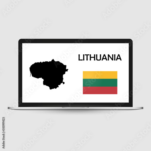 Computer monitor with a flag and map country Lithuania.