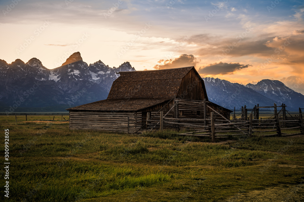 Sunset Over Famous Barn at Grand Teton National Park Sunset Over Famous Barn at Grand Teton National Park