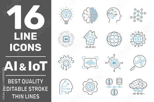 Physical systems, AI, IIot, Iot, cloud computing, cognitive computing industry 4.0 icons set. Cyber Physical Systems concept of industry 4.0 and AI. Editable Stroke. EPS 10