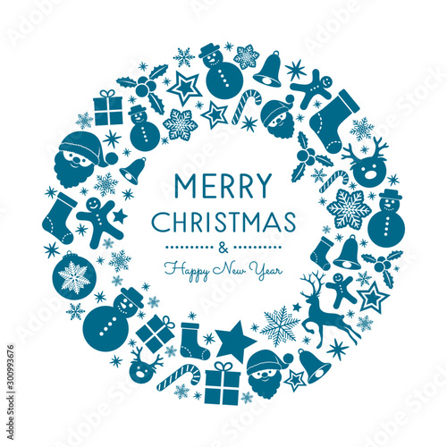 Christmas card in retro style with festive elements. Vector.