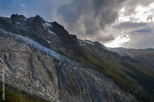 Wonderful views of the mountains in the Swiss Alps with backpackers. 