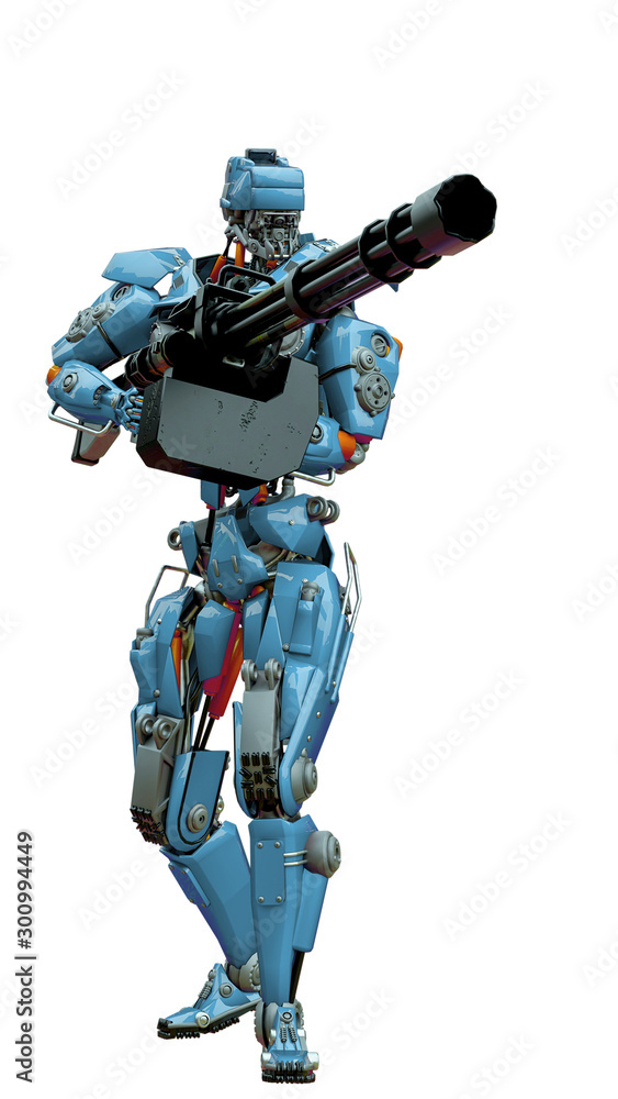 mechanical soldier holding a huge machine gun mechanical soldier holding a huge machine gun