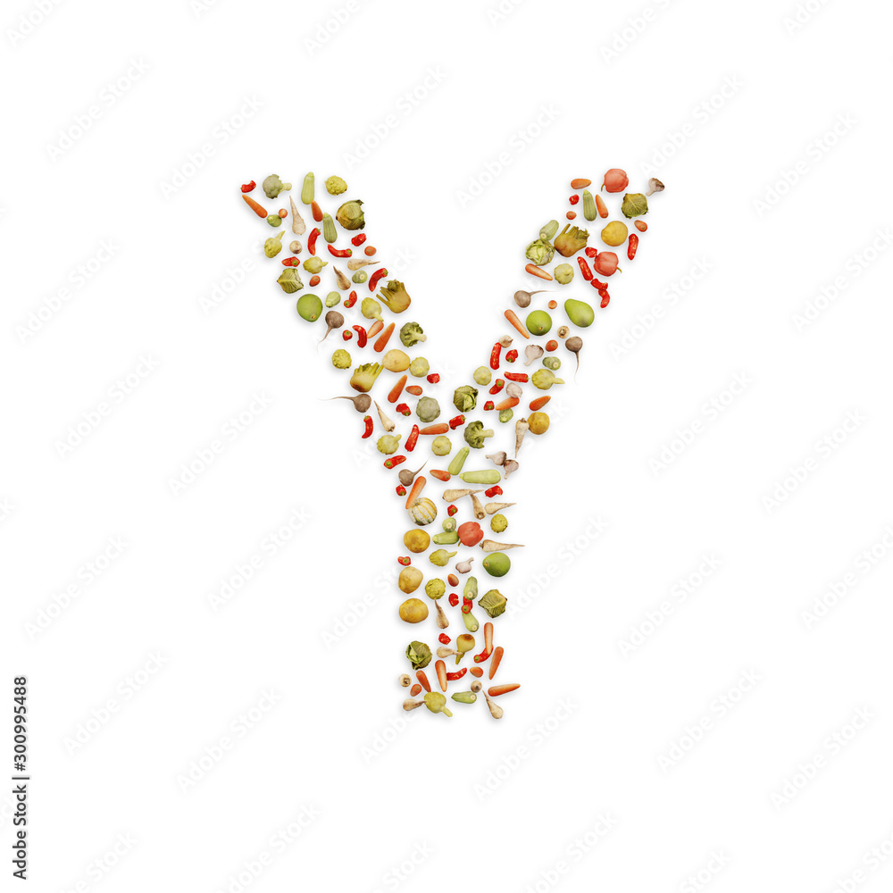 Vegetarian ABC. Vegetables on white background	forming letter Y