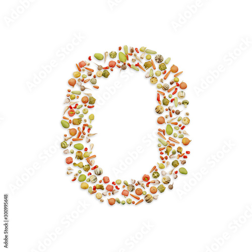 Vegetarian ABC. Vegetables on white background forming letter O