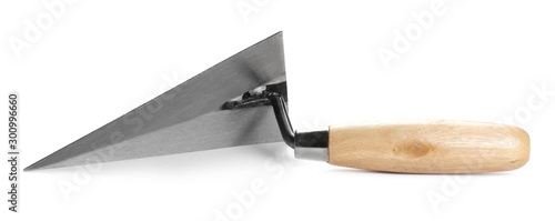 New metal trowel isolated on white background photo