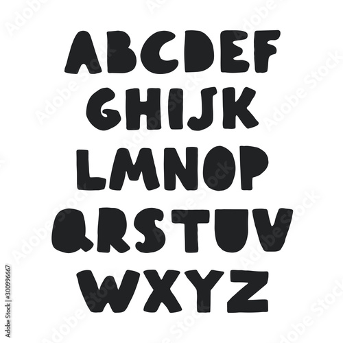 Vector cute alphabet for kids. Can be used as elemets for your design for greeting cards, nursery, poster, card, birthday party, packaging paper design, baby t-shirts prints