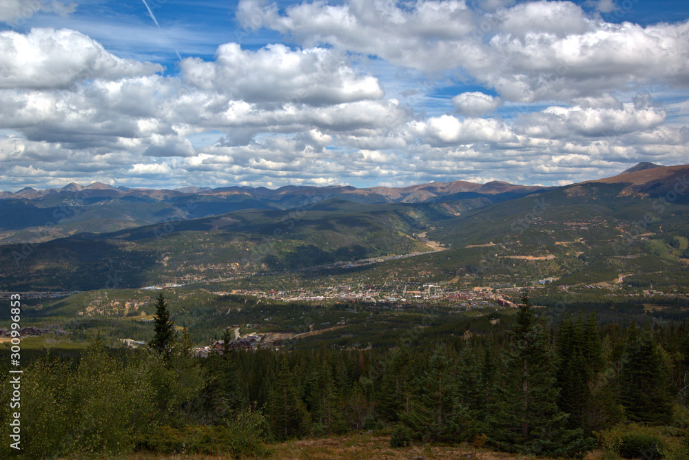 Colorful landscape of Beckenridge, Colorado viewed  from a high elevation