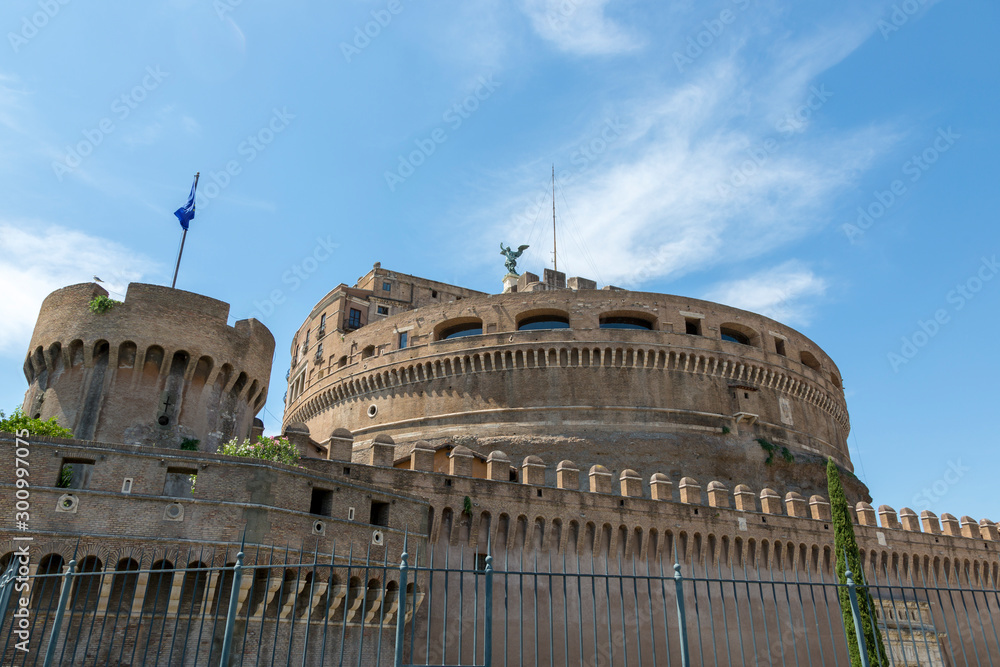 Castel Sant'Angelo, an architectural monument on the banks of the Tiber in the center of Rome