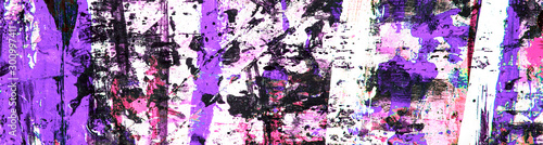 Abstract art with paint splashes, stripes and spontaneous swirls, as a fun, creative & inspirational background texture or multicolor design - in a long panorama / banner.