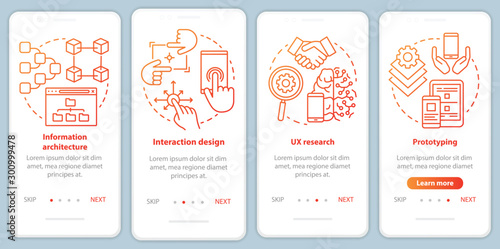 Software development onboarding mobile app page screen vector template. Application programming. Walkthrough website steps with linear illustrations. UX, UI, GUI smartphone interface concept