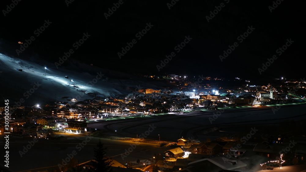 Livigno popular sky resort in Italy by night