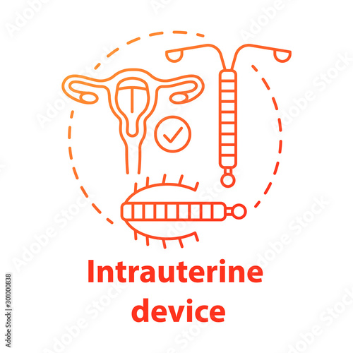 Intrauterine device red concept icon. Safe sex. Pregnancy prevention. Female reproductive system. Healthy intercourse method idea thin line illustration. Vector isolated outline drawing