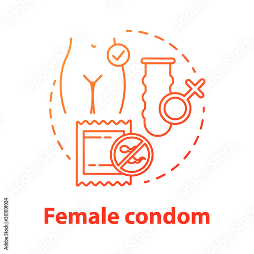 Female condom red concept icon. Safe sex. Woman contraception. Birth control method. Pregnancy prevention. Healthy intimate relationship idea thin line illustration. Vector isolated outline drawing