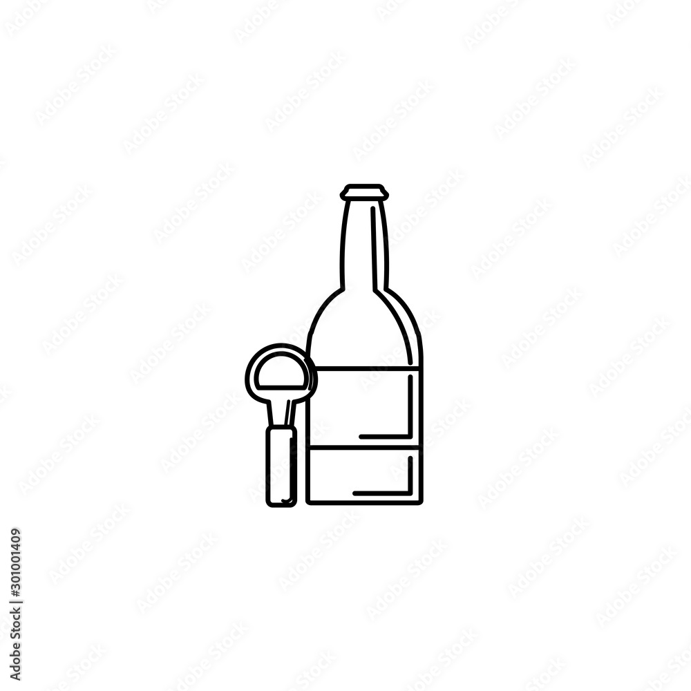 Isolated beer bottle and opener icon line design Isolated beer bottle and opener icon line design